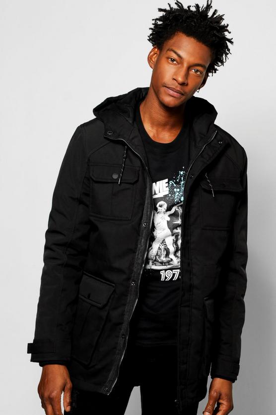 Banded Hooded Parka With Patch Pockets